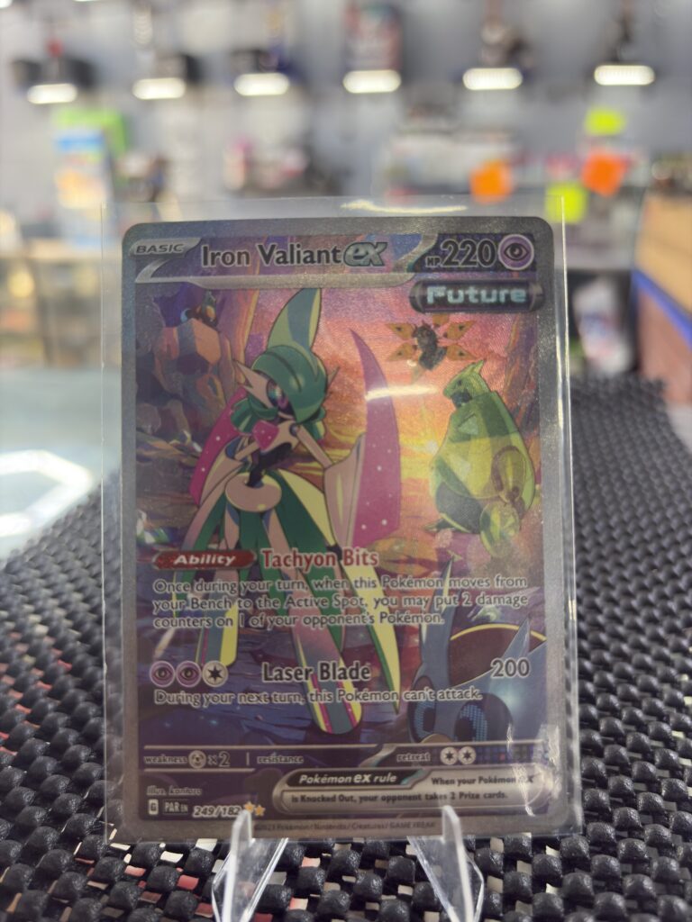 This vibrant Iron Valiant ex Pokémon trading card features stunning artwork and is a perfect, powerful addition for any dedicated collector looking to enhance their current inventory.