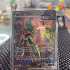 This vibrant Iron Valiant ex Pokémon trading card features stunning artwork and is a perfect, powerful addition for any dedicated collector looking to enhance their current inventory.