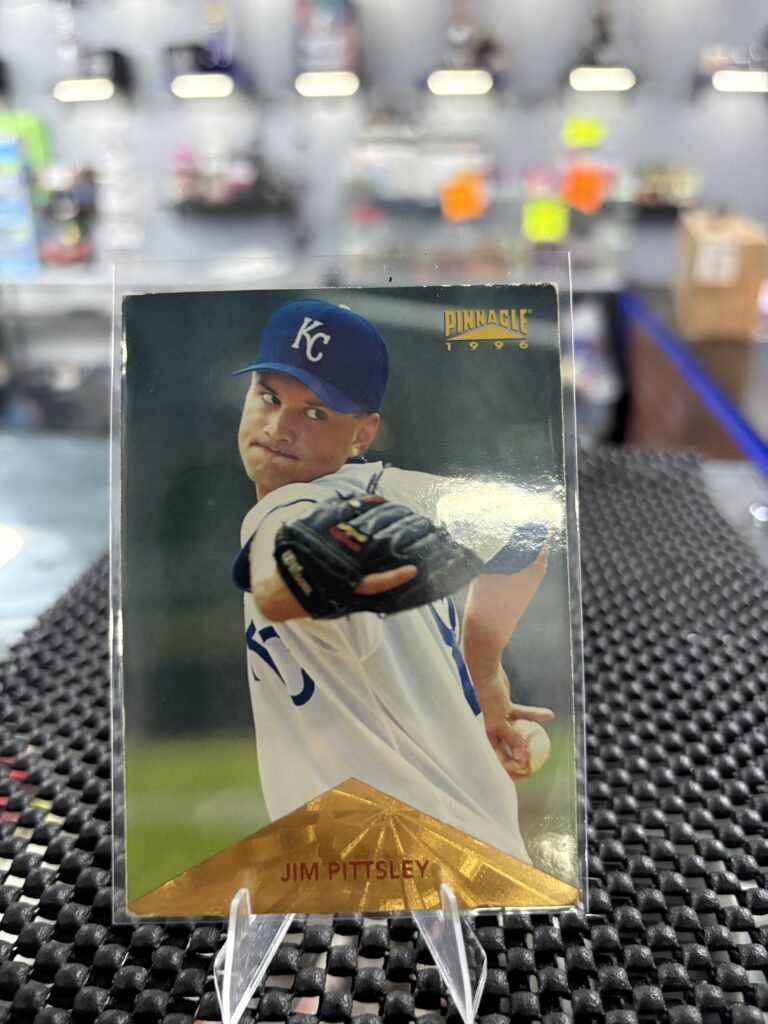 This classic 1996 Pinnacle baseball card featuring Jim Pittsley is a must have for any sports memorabilia.