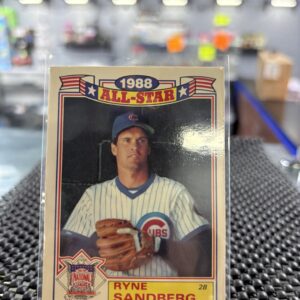 This classic 1988 All-Star Ryne Sandberg baseball card features the Chicago Cubs legend in vintage attire.