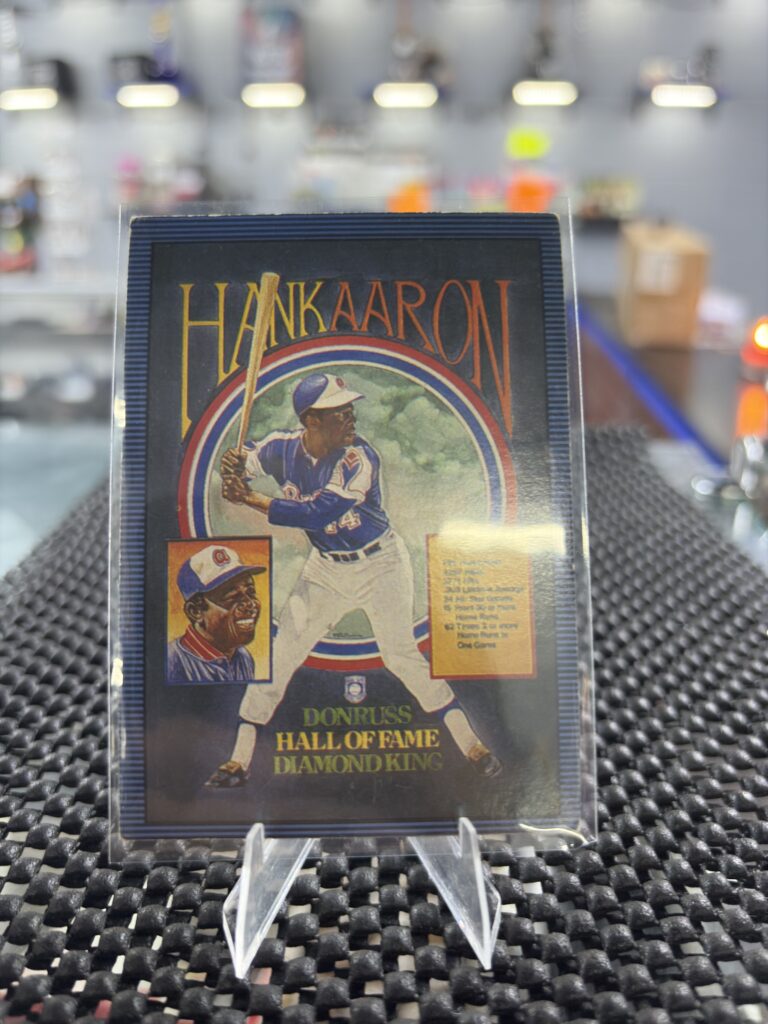This vintage Hank Aaron Donruss Hall of Fame Diamond King baseball card is a true classic collectible.