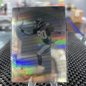 This stunning holographic football card features a wide receiver in motion, making it a prized sports collectible