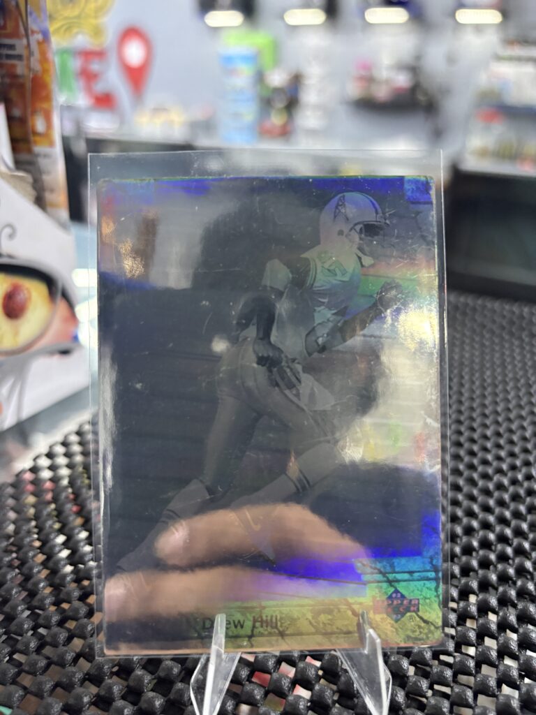 This classic Drew Hill holographic football card is an essential piece for any vintage sports memorabilia collection.