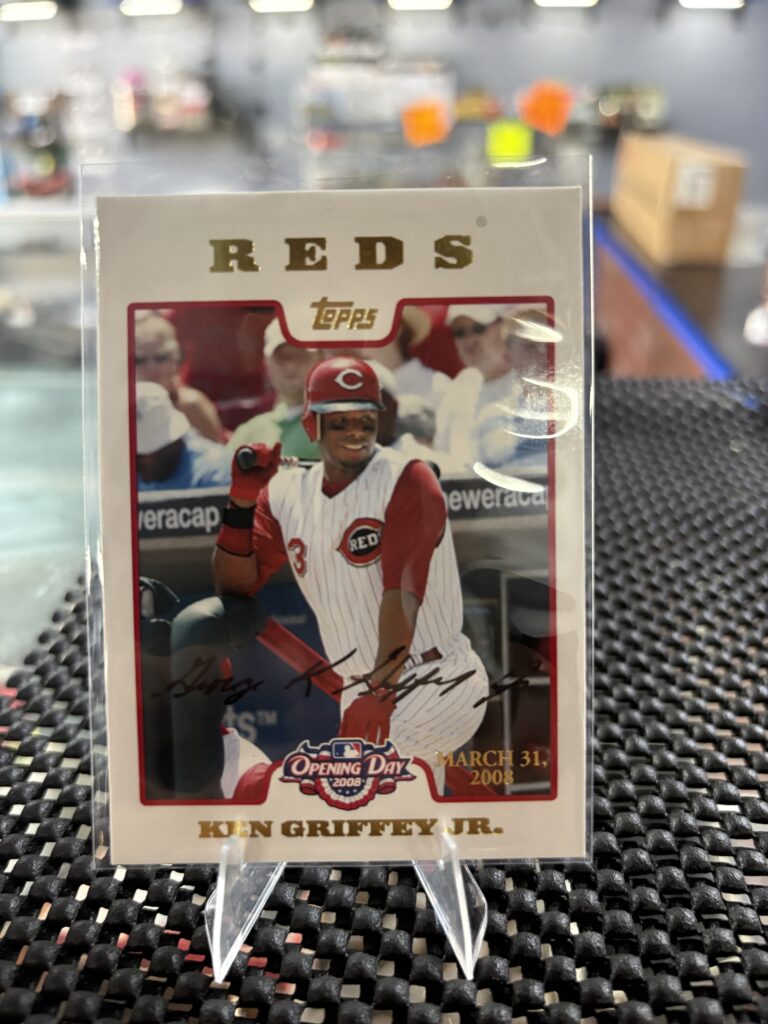 Cincinnati Reds Ken Griffey Jr. 2008 Topps Opening Day baseball trading card, action shot in protective sleeve, high quality vintage rare collectible in clear display case for serious baseball fans and investors today.