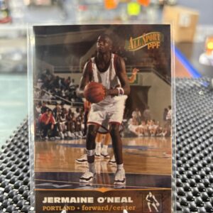 Portland Trail Blazers Jermaine O'Neal All Sport PPF basketball trading card, action shot in protective sleeve, high quality vintage forward center player collectible in clear display case for serious basketball fans and investors.