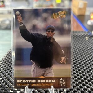 Chicago Bulls Scottie Pippen All Sport PPF basketball trading card, action shot in protective sleeve, high quality vintage guard forward player collectible in clear display case for serious basketball fans and investors.