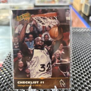Orlando Magic 1993 All Sport PPF Checklist #1 Shaquille O'Neal rookie card, dunking action photo in sleeve