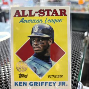 Seattle Mariners Ken Griffey Jr. Topps 35th Anniversary All-Star American League baseball trading card, portrait shot in protective sleeve, high quality modern collectible in clear display case for serious baseball fans and investors today.