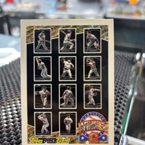 1993 Topps Black Gold baseball multi-player card, classic vintage nine-panel design in protective sleeve, high quality rare collectible in clear display case for serious baseball fans and card investors today.