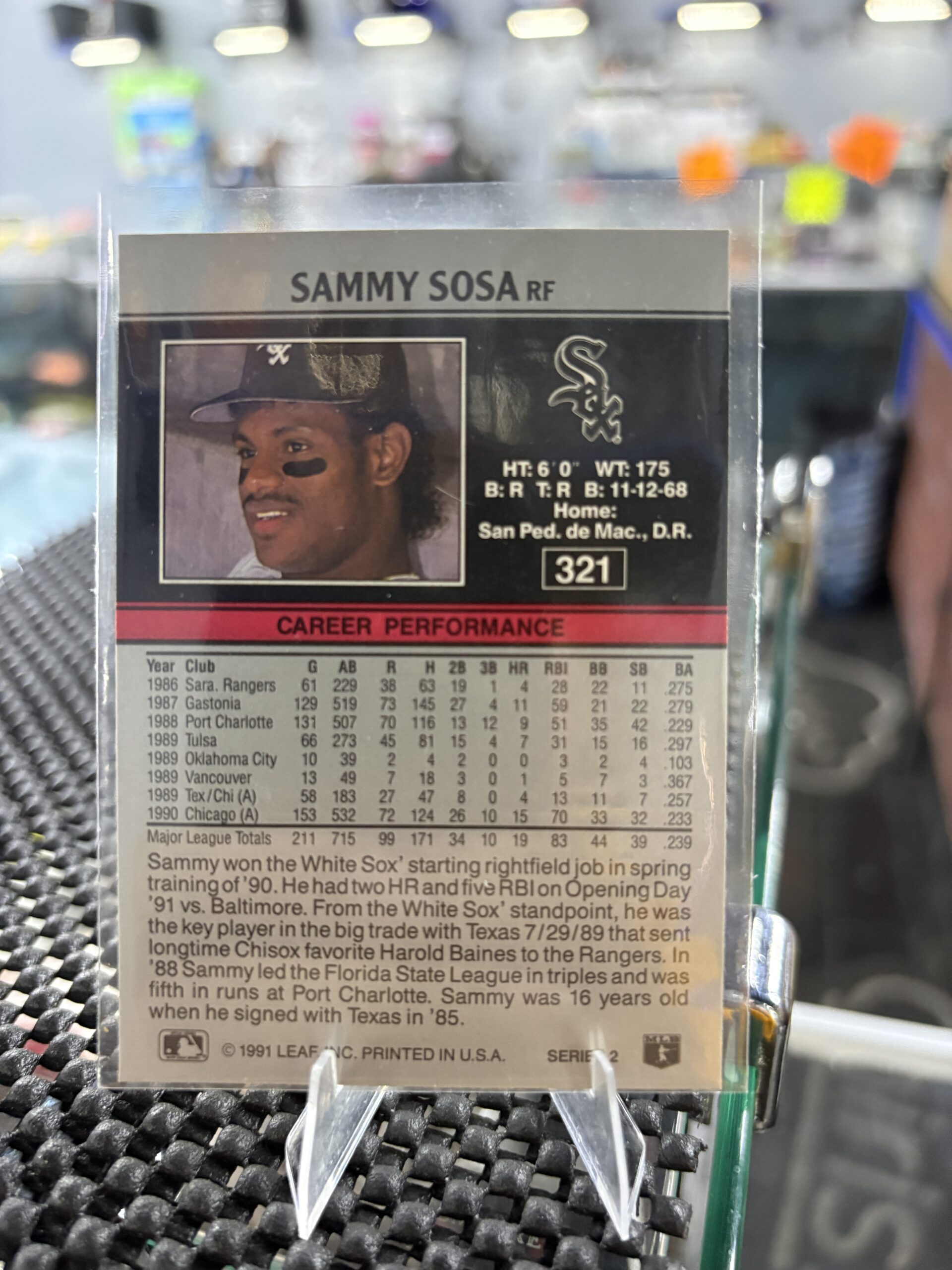 Sammy Sosa Leaf Chicago Cubs Baseball Card - Image 2