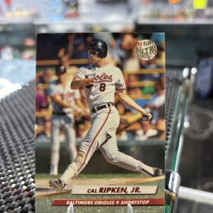 Baltimore Orioles Cal Ripken Jr. 1992 Fleer Ultra baseball trading card, action shot in protective sleeve, high quality vintage rare collectible in clear display case for serious baseball fans and investors today.