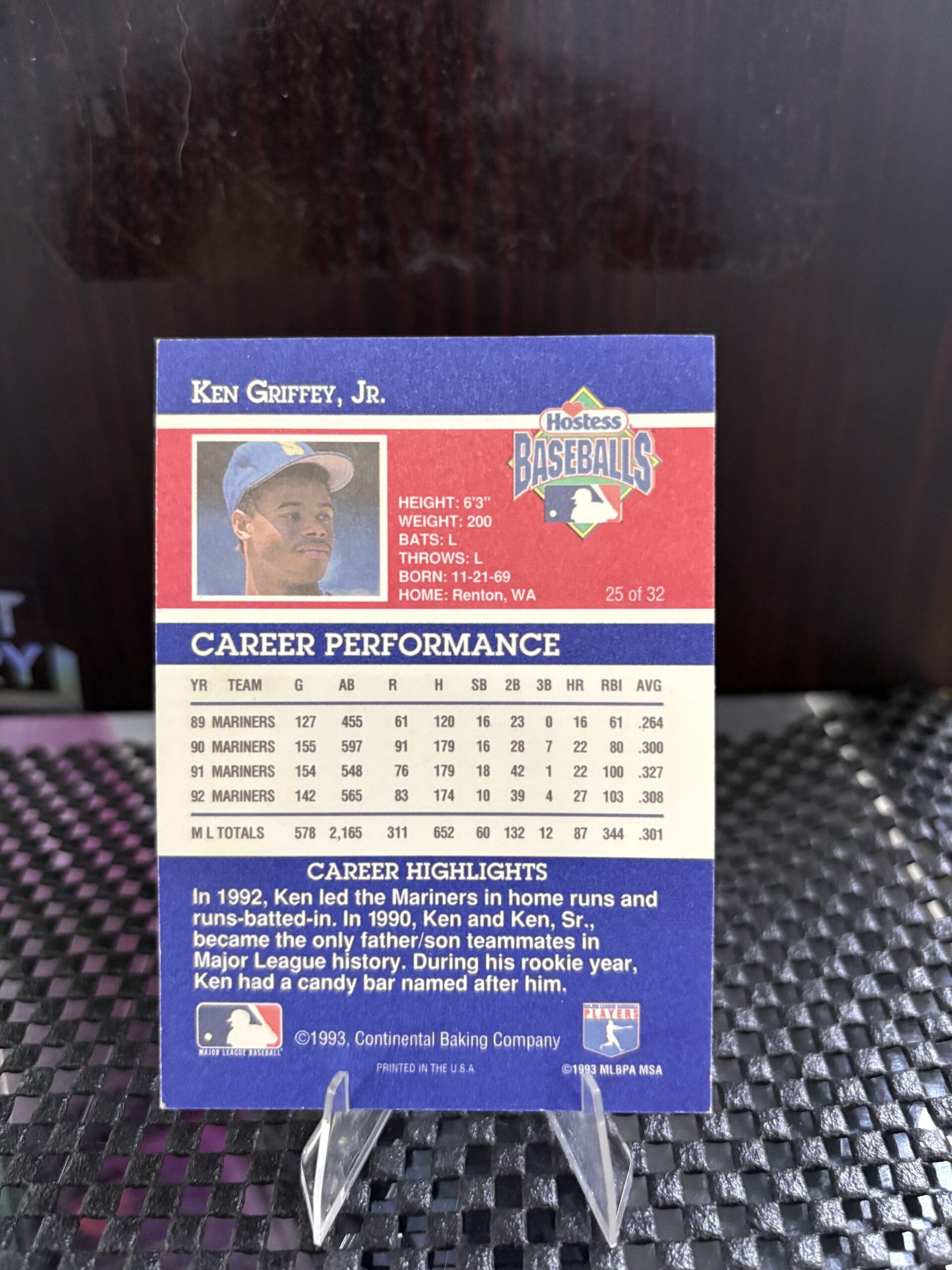 Ken Griffey Jr Seattle Mariners Vintage Baseball Card - Image 3