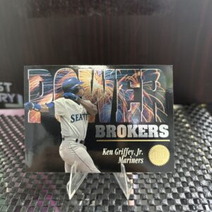 Seattle Mariners Ken Griffey Jr. Leaf Power Brokers baseball trading card, fireworks action shot in protective sleeve, high quality vintage rare collectible in clear display case for serious baseball fans and card investors today
