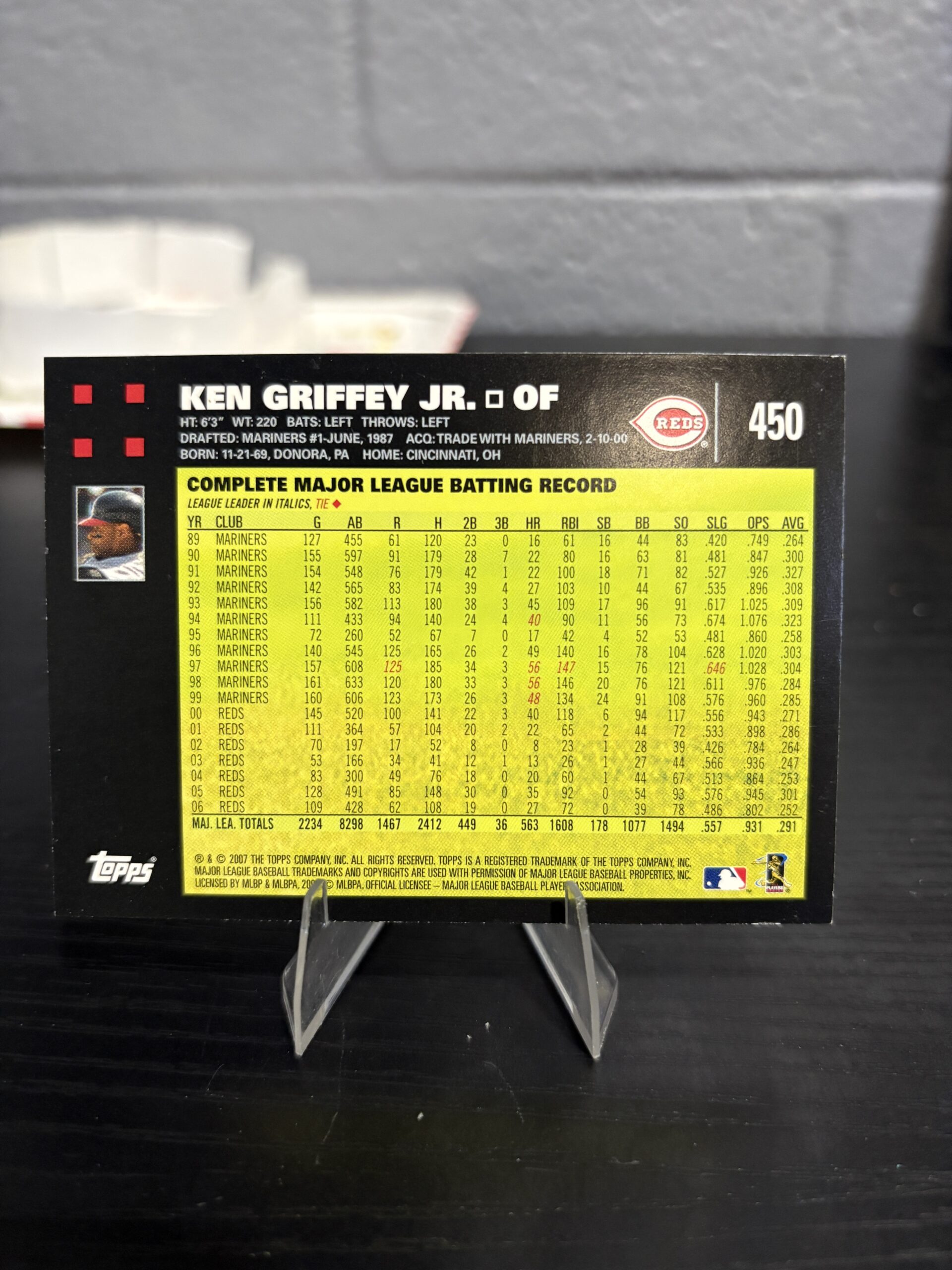 Ken Griffey Jr Cincinnati Reds Topps Baseball Card - Image 3