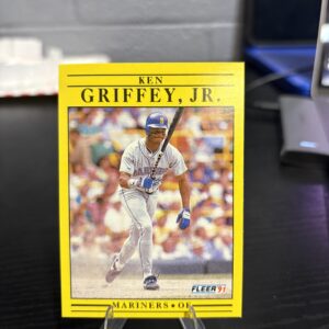1991 Fleer Ken Griffey Jr baseball card number 450 featuring Seattle Mariners legend in batting stance.