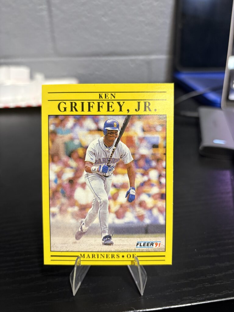 1991 Fleer Ken Griffey Jr baseball card number 450 featuring Seattle Mariners legend in batting stance.
