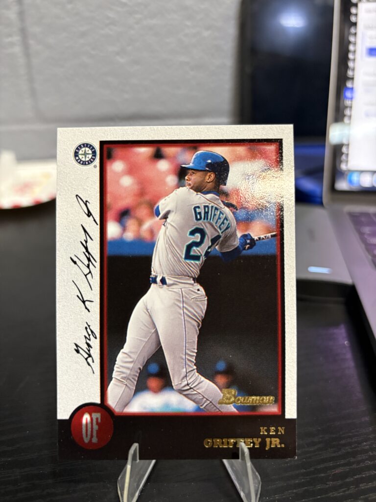 Vintage 1992 Donruss Ken Griffey Jr baseball card featuring the iconic Seattle Mariners center fielder in his classic uniform ready for the next big game action