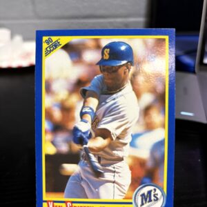 Vintage 1990 Score Ken Griffey Jr baseball card featuring the legendary Seattle Mariners outfielder in his classic batting stance for any serious sports trading card enthusiast today.