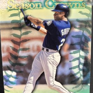 Premium Fleer Ultra Season Crowns Ken Griffey Jr baseball card featuring the Seattle Mariners star outfielder in his legendary batting stance for collectors building wealth today.