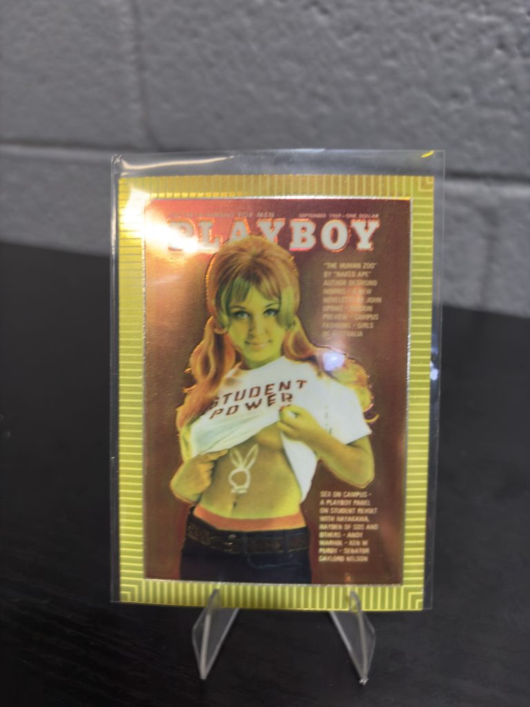 Rare vintage 1969 Playboy magazine cover trading card featuring a classic aesthetic for collectors of unique pop culture memorabilia looking for high value assets today.