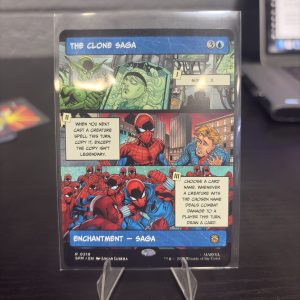Rare Magic: The Gathering "The Clone Saga" Marvel Secret Lair enchantment saga card featuring Spider-Man comic art for dedicated collectors and players looking to add prosperity to their portfolio today.