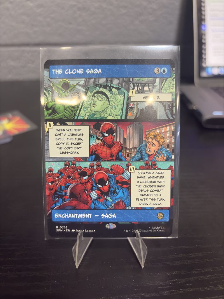 Rare Magic: The Gathering "The Clone Saga" Marvel Secret Lair enchantment saga card featuring Spider-Man comic art for dedicated collectors and players looking to add prosperity to their portfolio today.