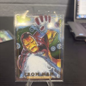 Rare Marvel Masterpieces '92 Platinum Iron Man trading card featuring iconic dynamic art for dedicated collectors building high-value assets today.