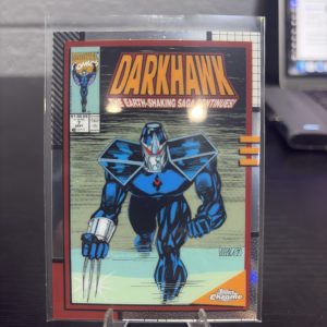 Rare Topps Chrome Marvel Darkhawk comic book trading card featuring classic cover art for dedicated collectors building high-value assets today.