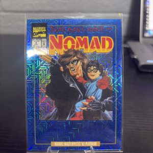 Rare Marvel Masterpieces '92 Platinum Nomad trading card featuring classic comic cover art for dedicated collectors building high-value assets today.