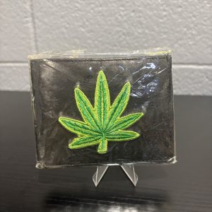 Brand new black leather wallet featuring a vibrant embroidered green leaf design, a classic accessory for enthusiasts looking to add functional, high-value assets to their collection today.