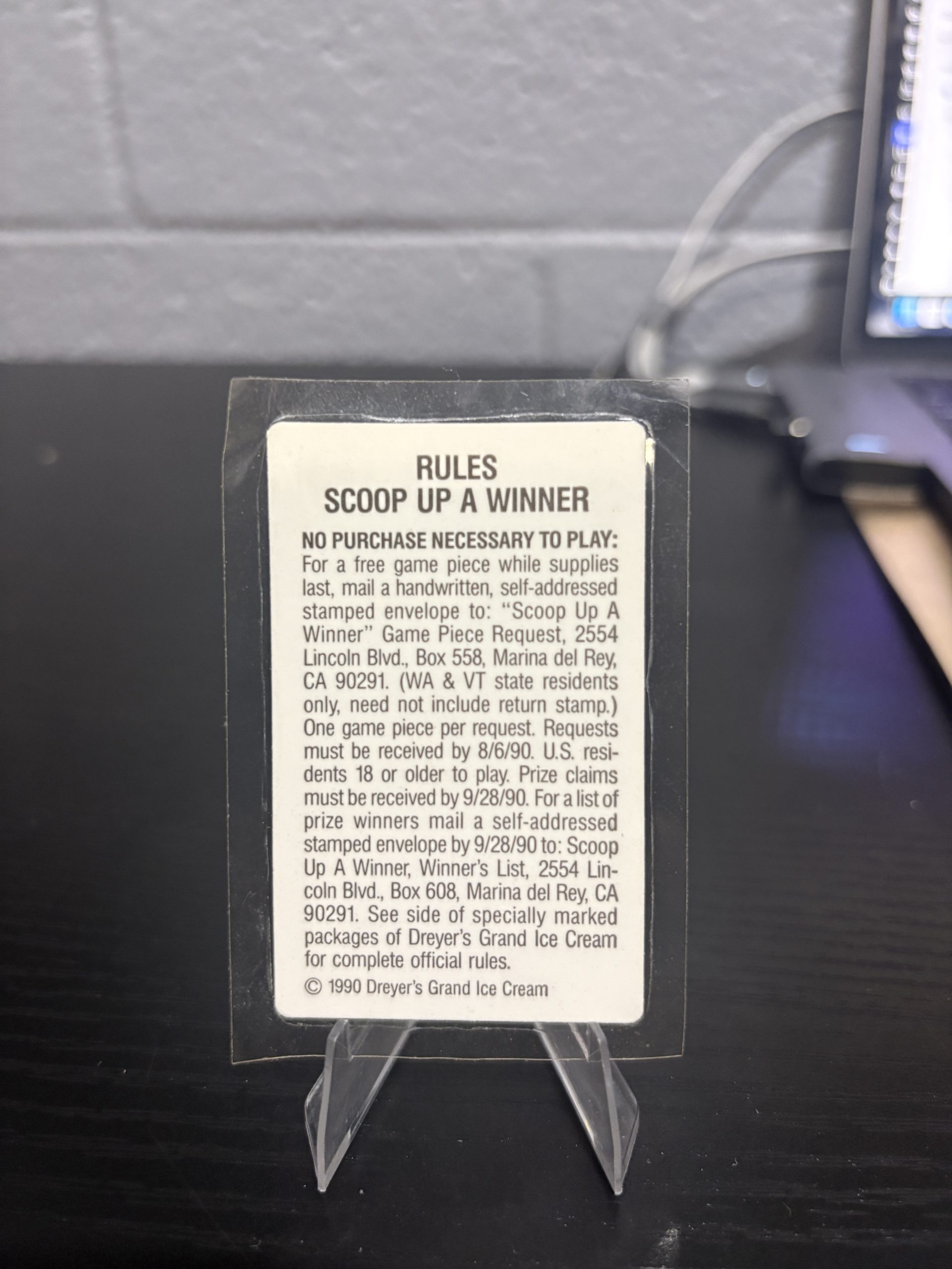 Vintage 1990 Dreyer's "Scoop Up A Winner" Game Piece - Image 2