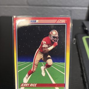 Vintage Score "Rocket Man" Jerry Rice San Francisco 49ers trading card, a master-number 11 frequency collectible for football enthusiasts focused on historic excellence, speed, and visionary playmaking.