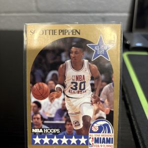 Vintage 1990 NBA Hoops Scottie Pippen "All-Star East" trading card, a master-number 11 frequency collectible for basketball enthusiasts focused on historic excellence and visionary performance.