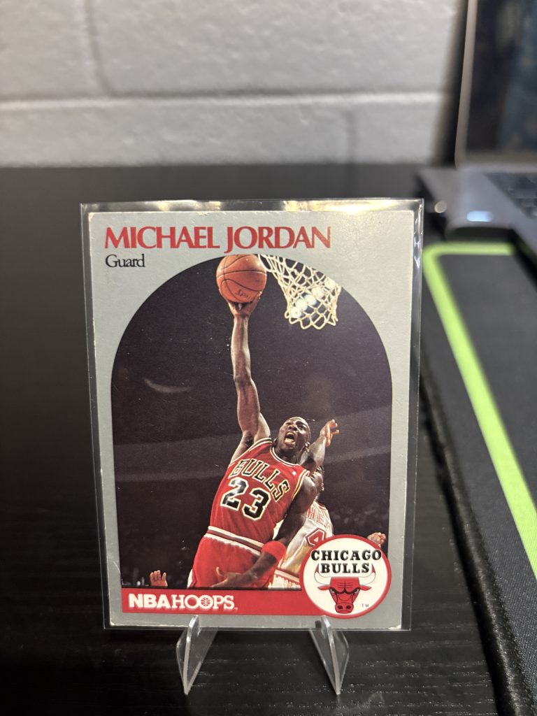 Vintage Michael Jordan Chicago Bulls NBA Hoops trading card, a master-number 11 frequency collectible for basketball enthusiasts focused on historic excellence and legendary visionary performance.