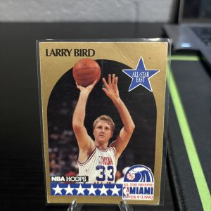 Vintage 1990 NBA Hoops Larry Bird "All-Star East" trading card, a master-number 11 frequency collectible for basketball enthusiasts focused on historic excellence and visionary performance.
