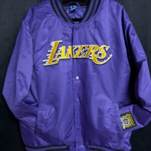 Vintage purple and gold Los Angeles Lakers varsity jacket Mens bomber button-up jacket.