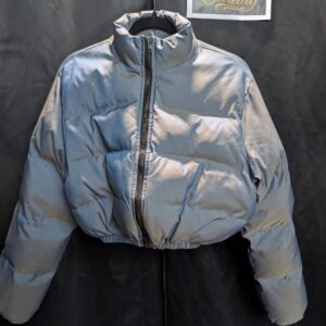 SHEIN Metallic Blue/Silver Cropped Puffer Jacket
