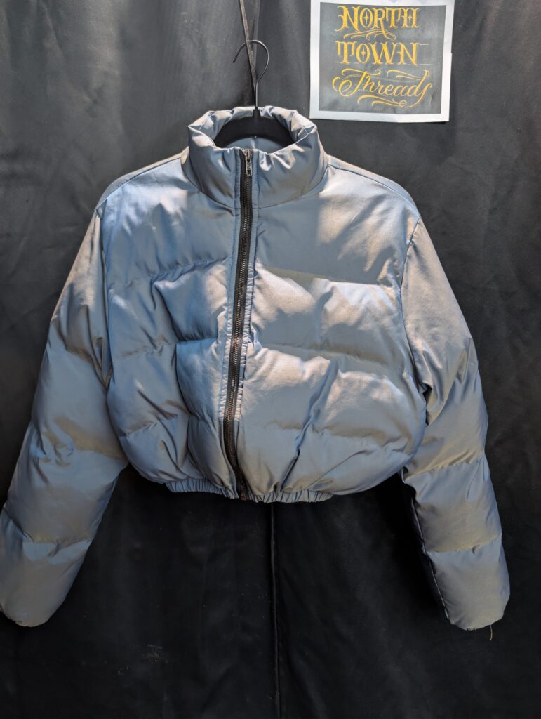 SHEIN Metallic Blue/Silver Cropped Puffer Jacket