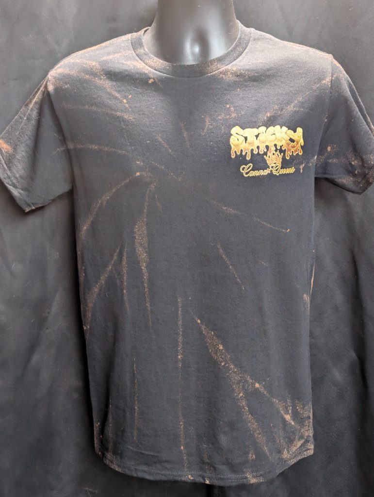Custom bleach dye Sticky Canna Queens shirt small