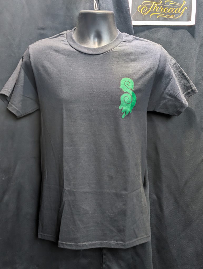Black shirt featuring Earthy Gas smoking globe graphic.
