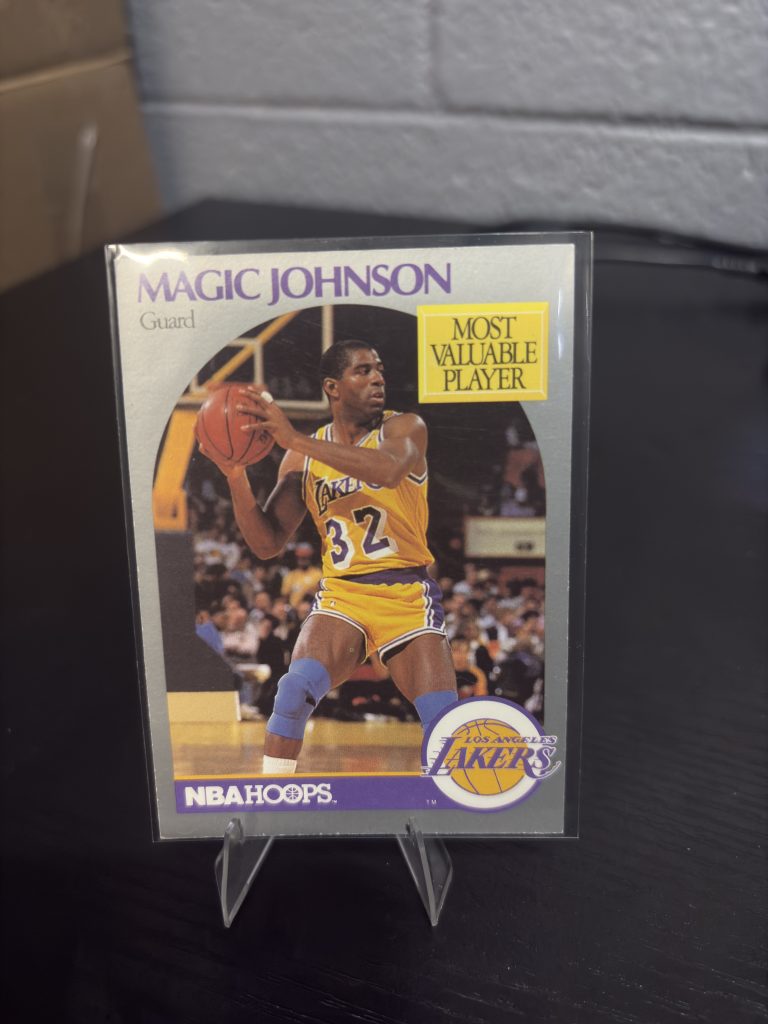 Vintage NBA Hoops Magic Johnson 'Most Valuable Player' Los Angeles Lakers trading card, a high-frequency collectible incorporated for your business success.