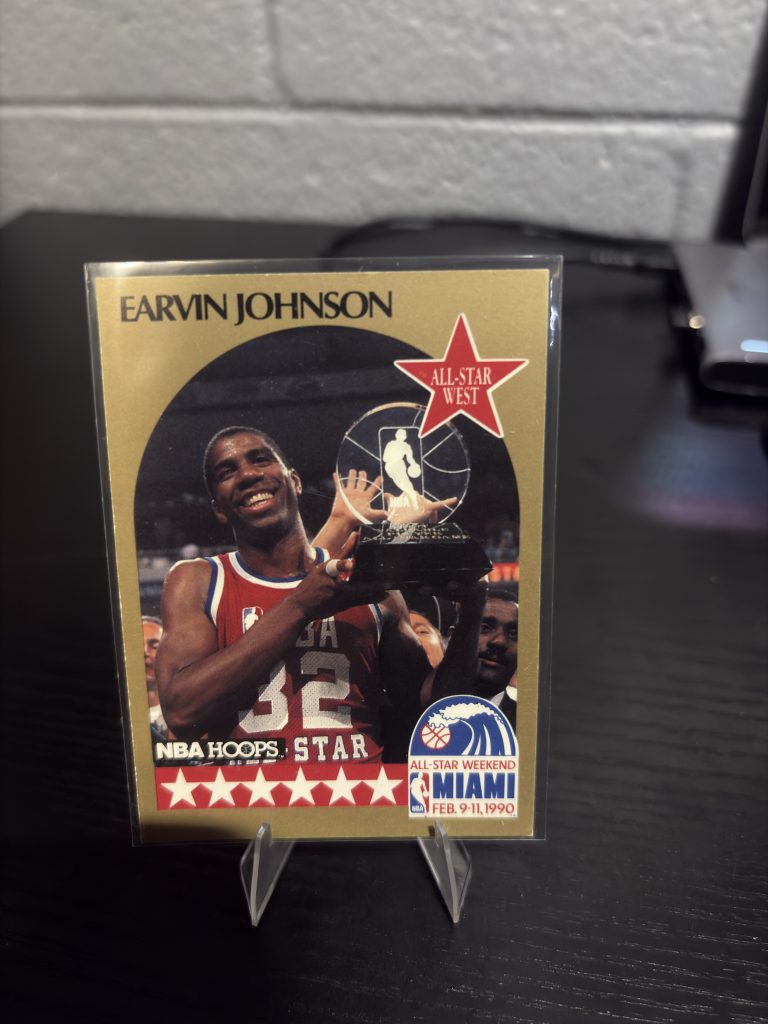 Vintage 1990 NBA Hoops Earvin 'Magic' Johnson All-Star West trading card, a high-frequency collectible incorporated for your business success.