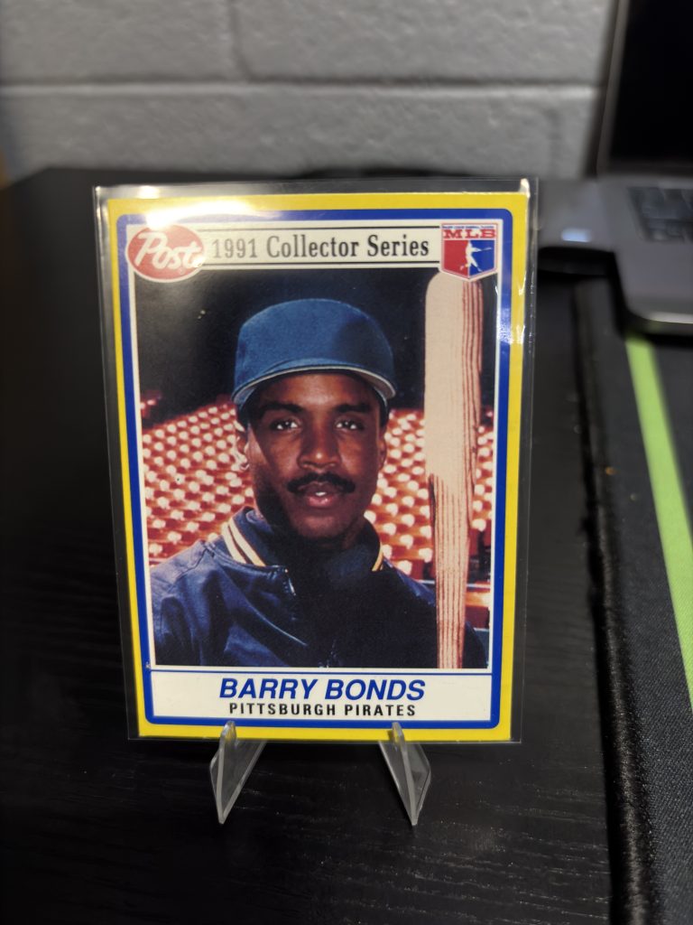 Vintage 1991 Post Collector Series Barry Bonds Pittsburgh Pirates baseball trading card, a high-frequency collectible incorporated for your business success.