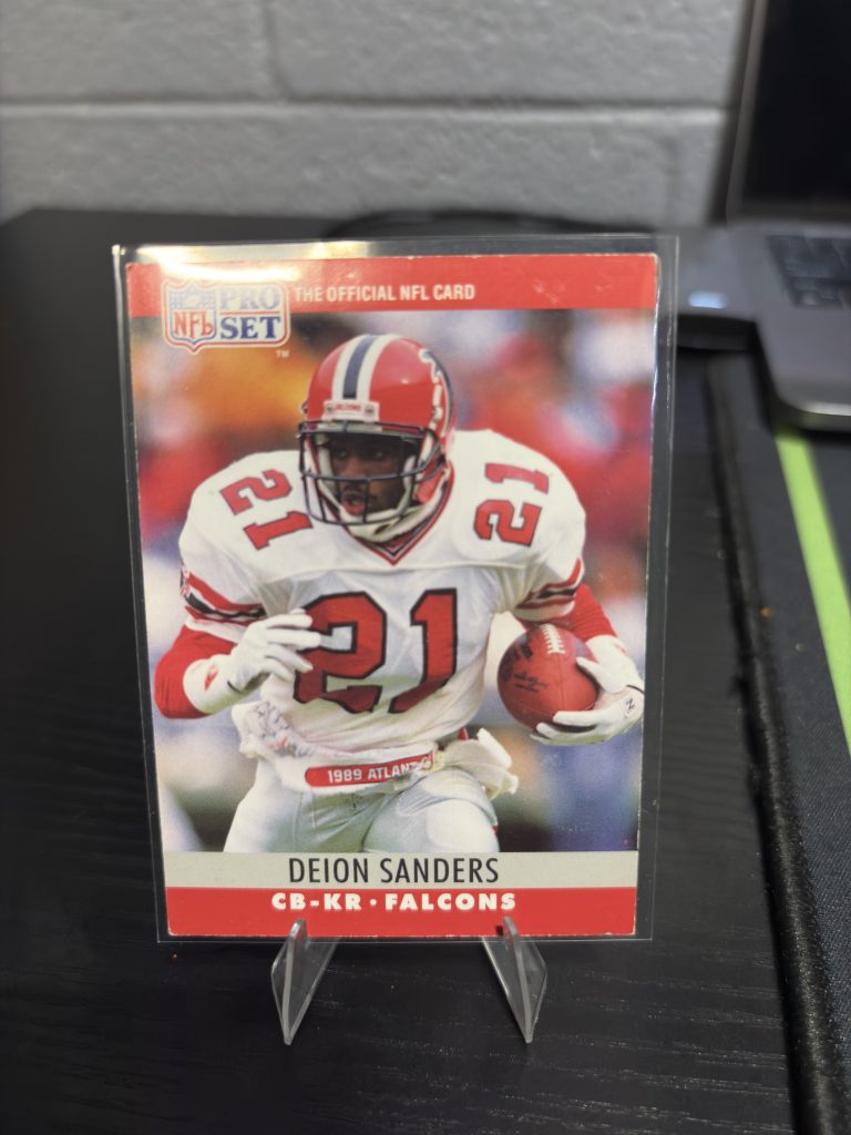 1989 Pro Set Deion Sanders Atlanta Falcons rookie football trading card, a high-frequency collectible incorporated for your business success.