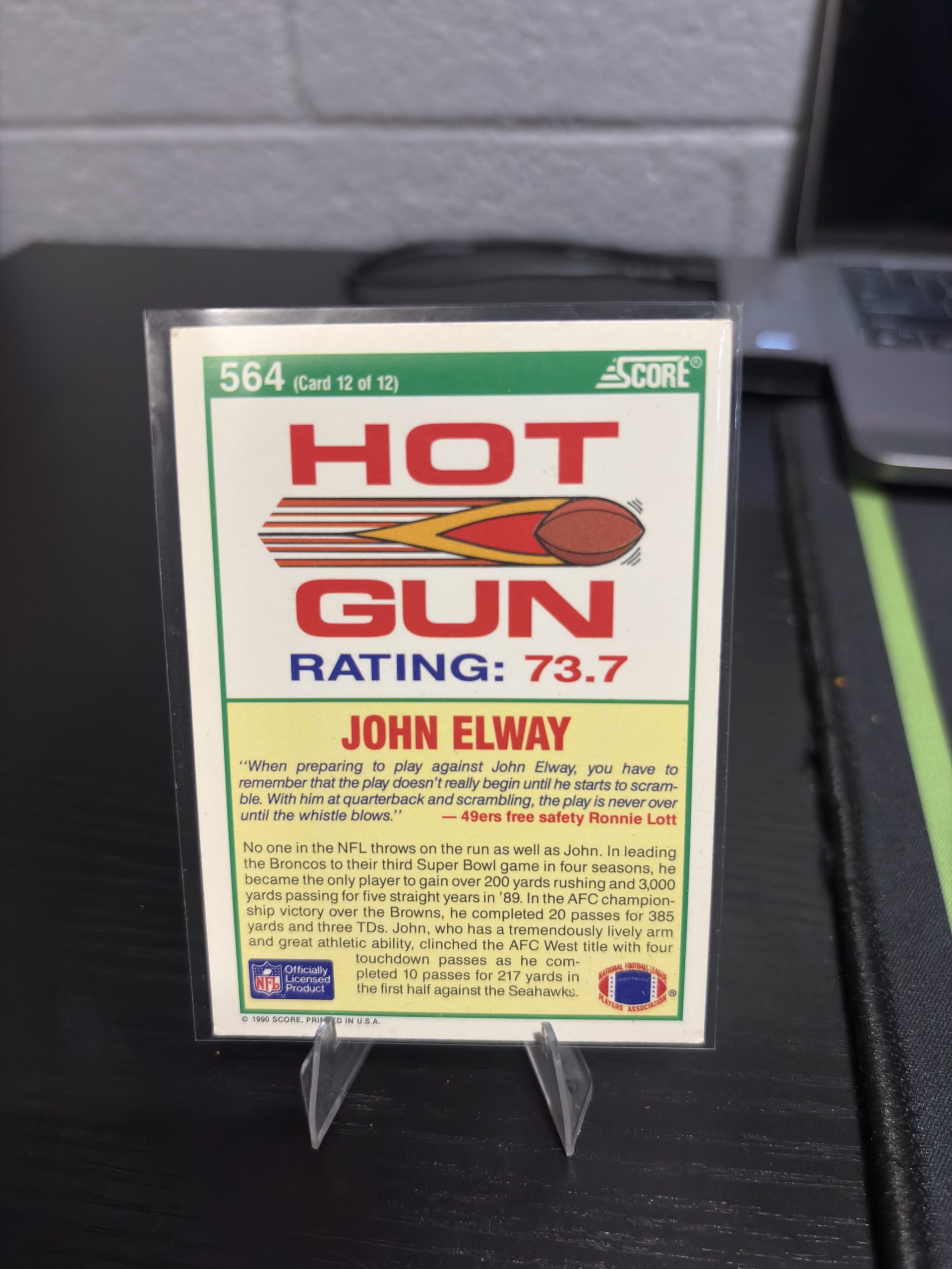 Vintage Score "Hot Gun" John Elway Trading Card - Image 2