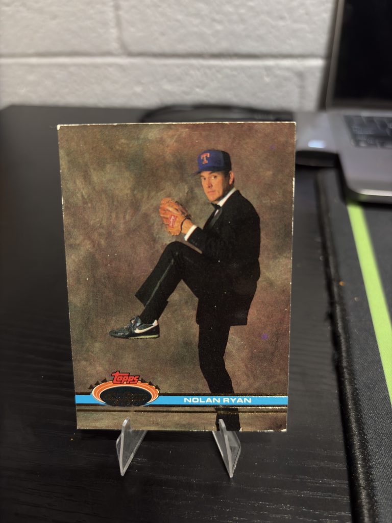 Vintage 1991 Topps Stadium Club Nolan Ryan 'tuxedo' baseball trading card, a high-frequency collectible incorporated for your business success.