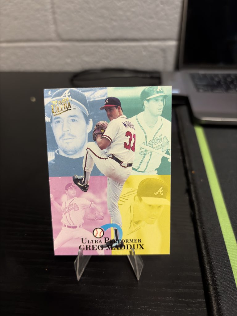 1993 Fleer Ultra Greg Maddux 'Ultra Performer' baseball trading card, a high-frequency collectible incorporated for your business success.