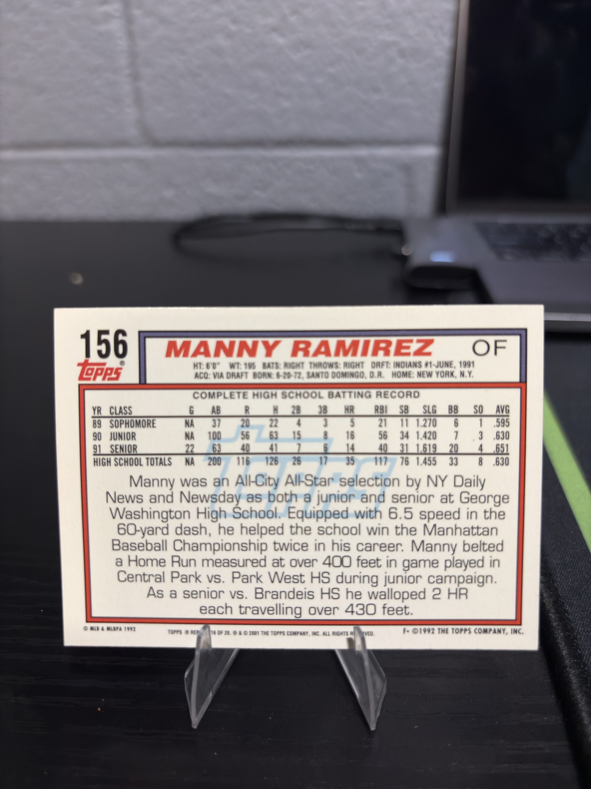 2001 Topps Archives Manny Ramirez Draft Pick Trading Card - Image 2