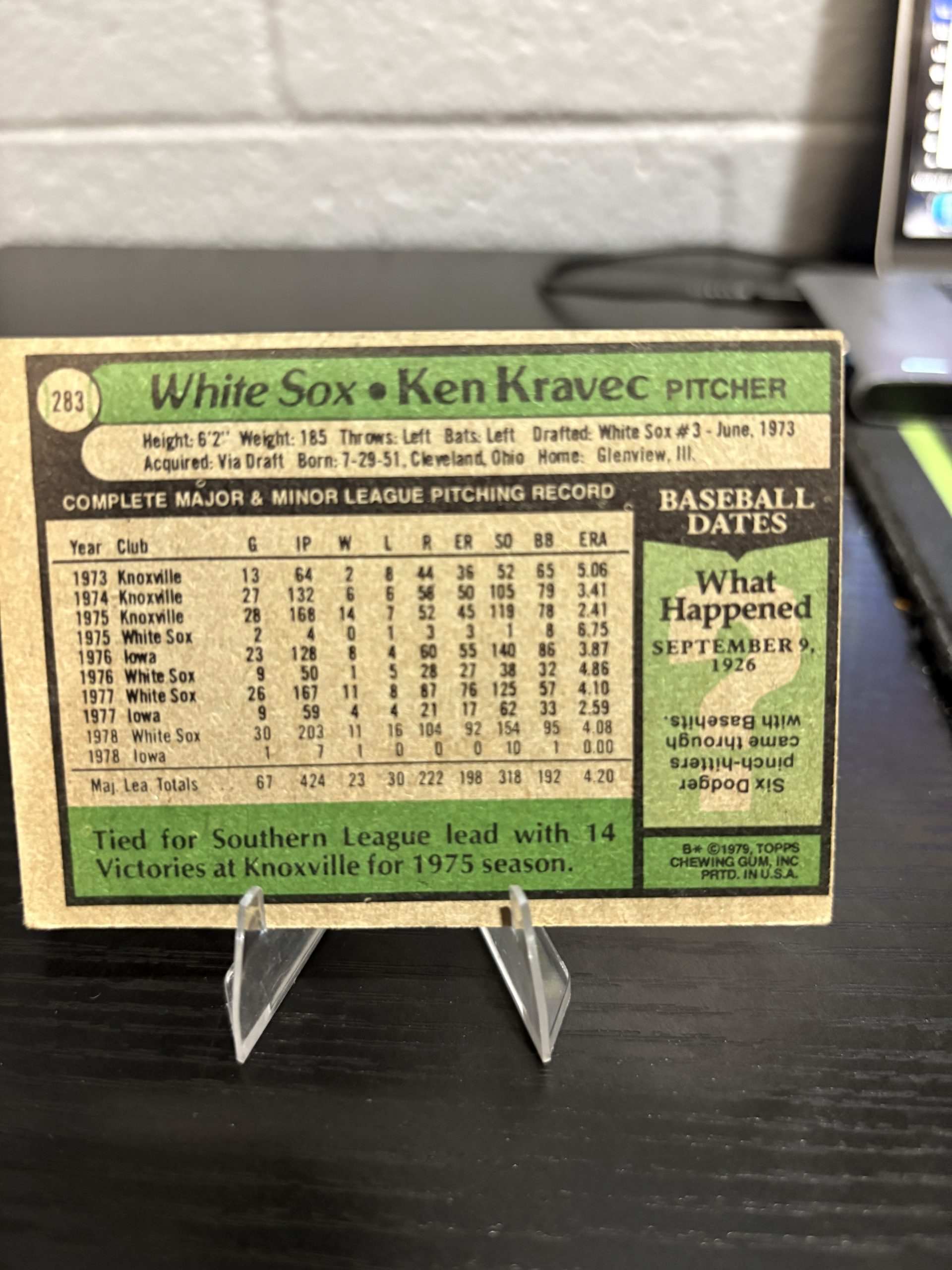 Vintage Topps Ken Kravec Chicago White Sox Trading Card - Image 2