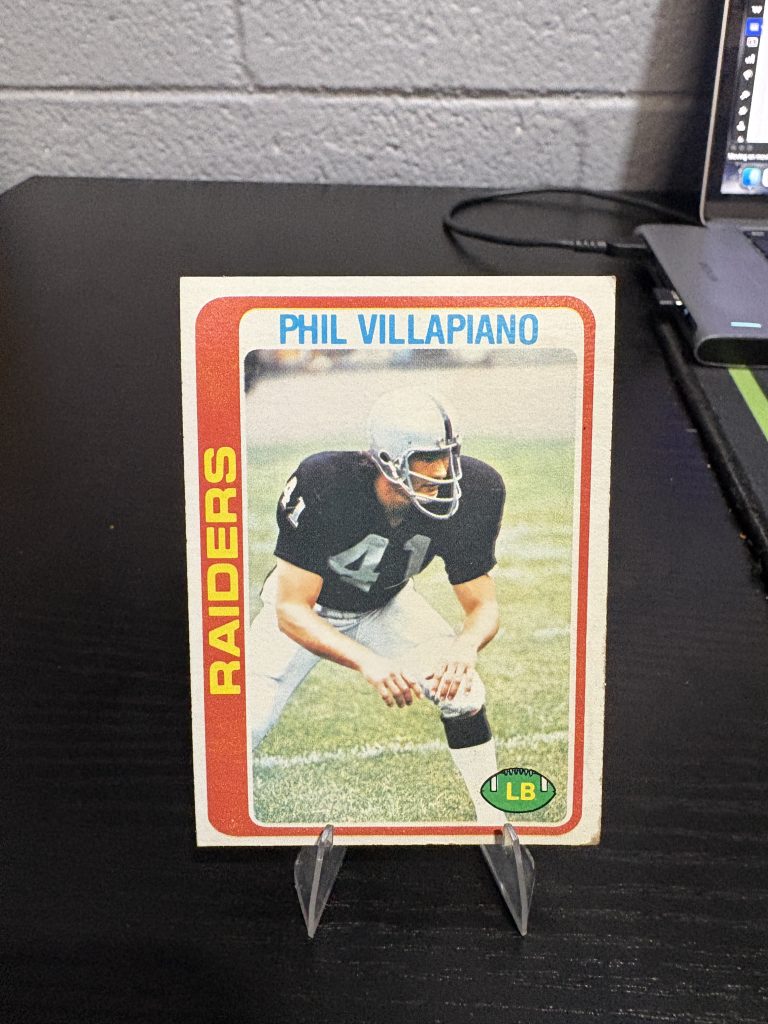 Vintage Phil Villapiano Oakland Raiders football trading card, a high-frequency collectible incorporated for your business success.